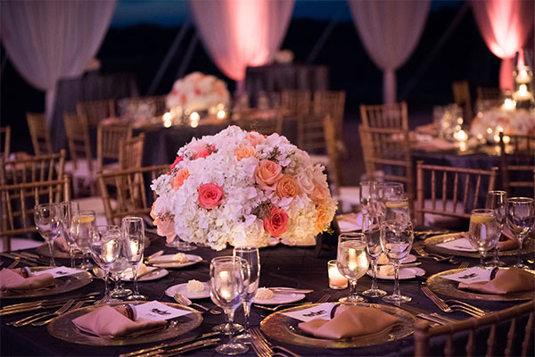 flower arrangement on a wedding table